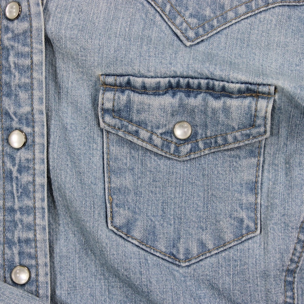 Rafaella Jeans Womens Blue Denim Western Snap Shirt Light Wash Cotton Size 12 - Picture 3 of 12